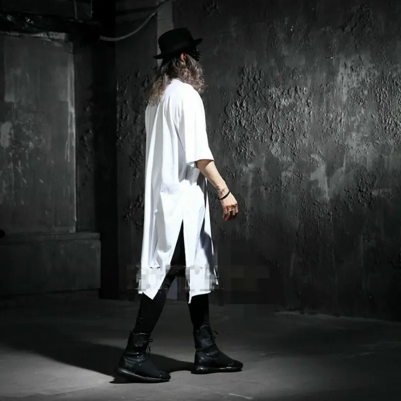 Летняя Повседневная Длинная Мужская футболка с коротким рукавом и круглым