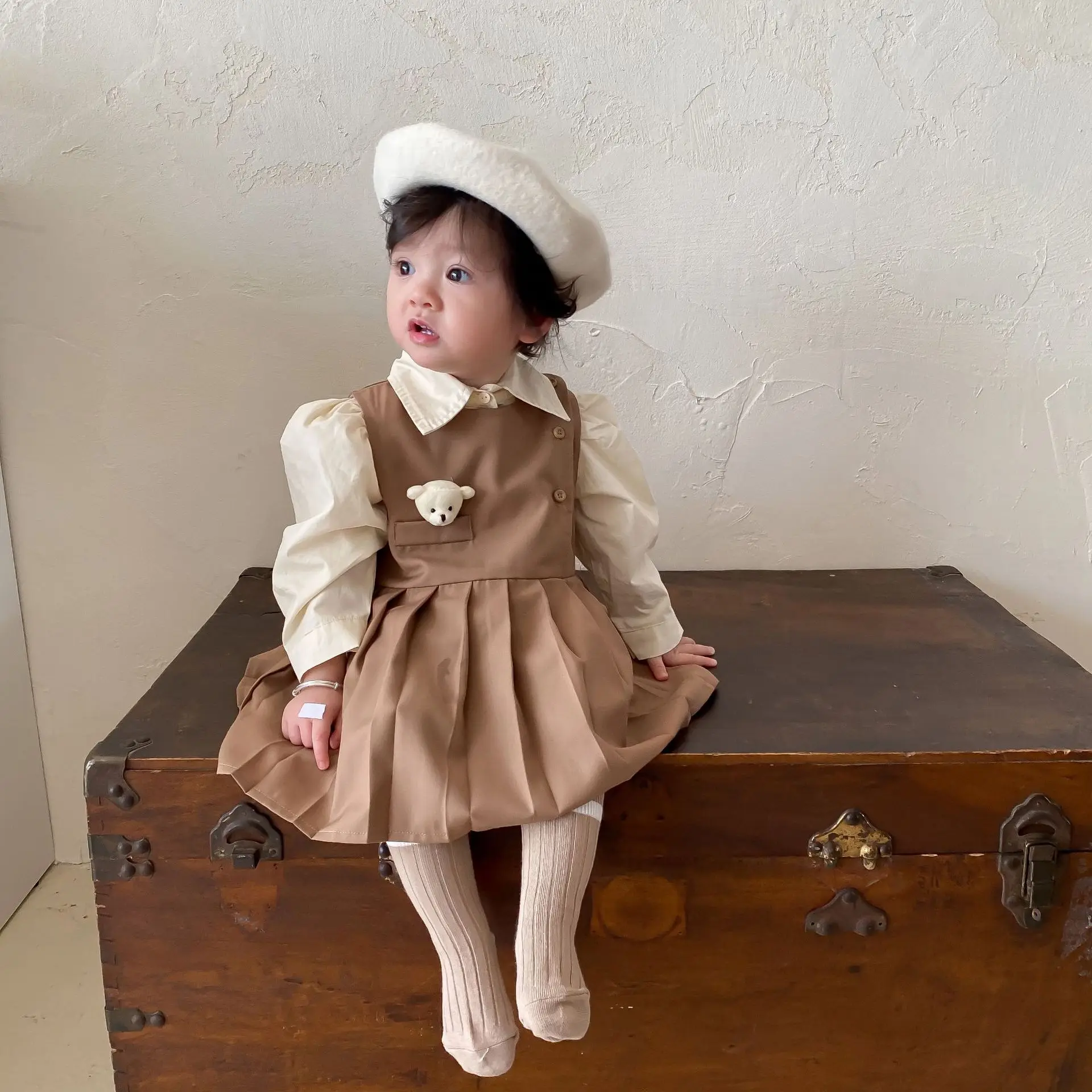 

Toddler Girls Dress Set Kids School Clothes Suit 2021 Autumn Baby Girl Vest Dresses And Blouse Two Piece Outfits Infant Clothing
