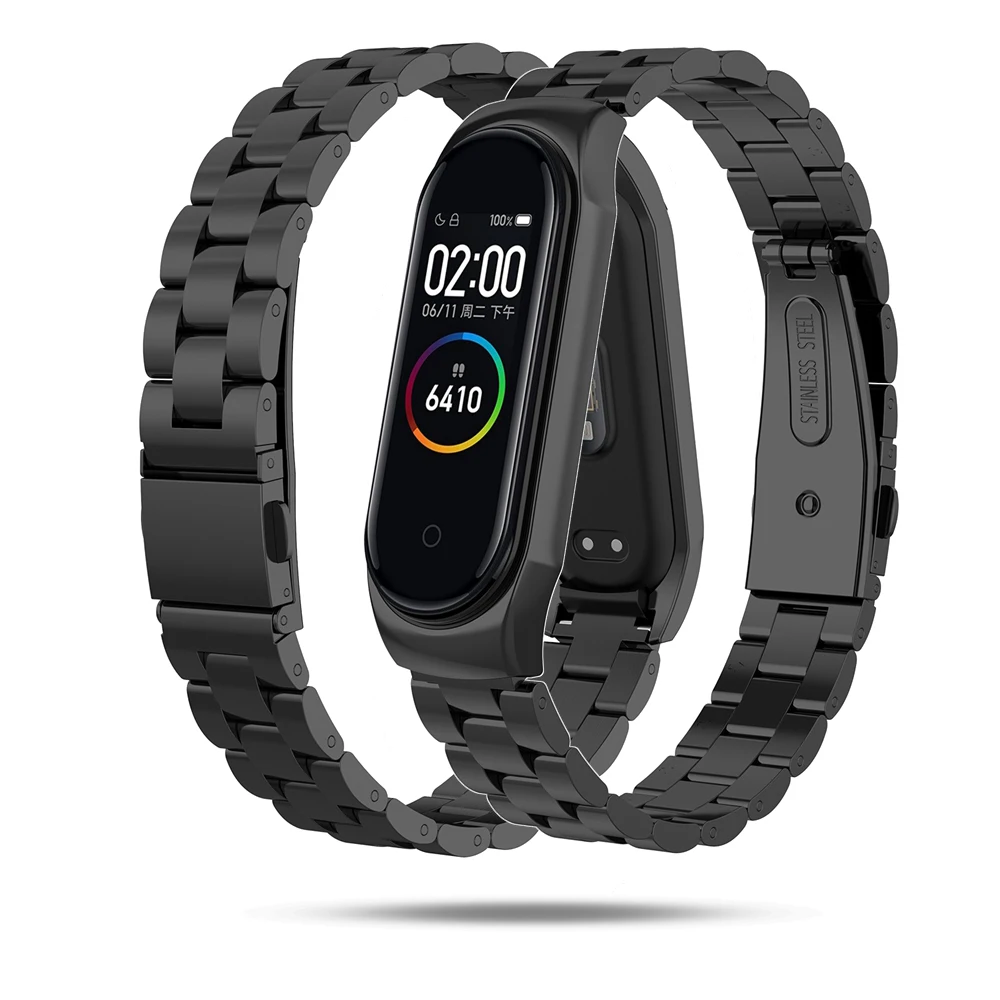 HANGRUI браслет для Xiaomi Mi Band 4 5 ремешок умных часов band металлический из нержавеющей