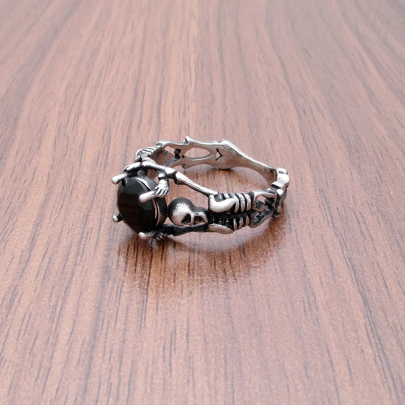 Кольцо из нержавеющей стали с черным призраком злом двойным черепом скелетом и