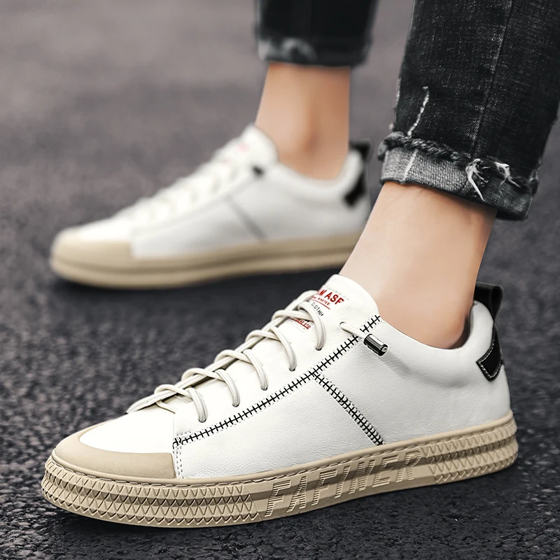 

2020 Men Sneakers Soft Leather Casual Shoes Flat Zapatos Hombre Fashion Brand Sneakers Men's White Shoes Tenis Masculino Adulto