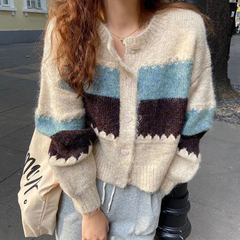 

2021 Autumn Winte Sweater Women Tops Knitted Pullover Korean Style Cardigan Soft Warm Pull Thick Outwear