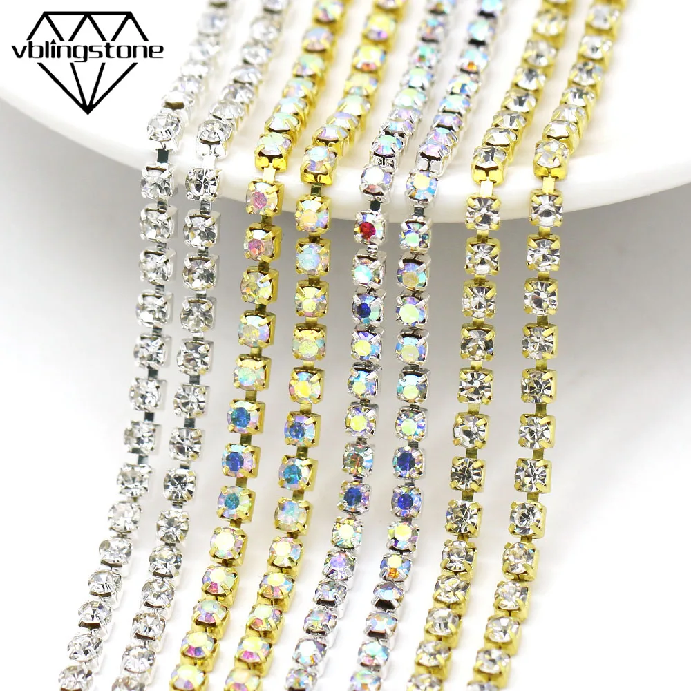 1 ярд стразы цепь коготь чашки Стразы сетчатой отделкой Золото/Щепка основа