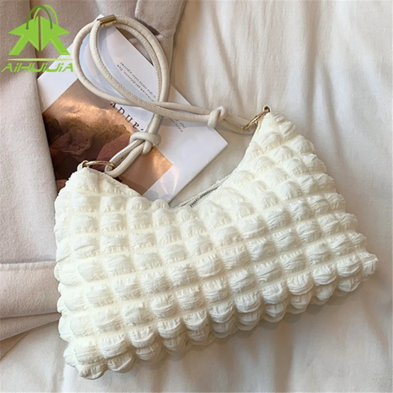 

2021 Trend Lattice Women Handbag Lace Solid Color Simplicity Underarm Shoulder Bag Autumn and Winter Female High Capacity Clutch