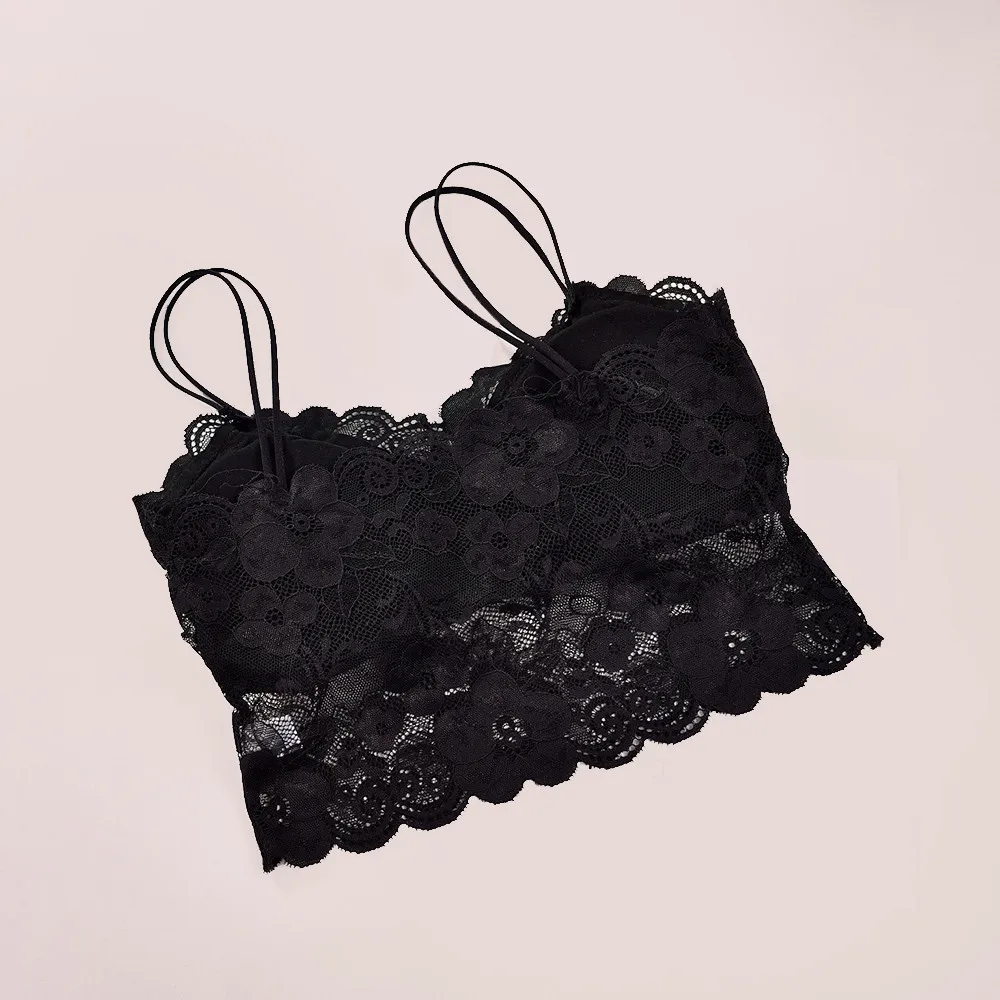 Женский укороченный бюстгальтер на бретельках белый кружевной топ дышащее