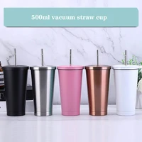 500ml stainless steel vacuum macaron ice master cup straw cup large capacity portable coffee cup cold drink cup car cup