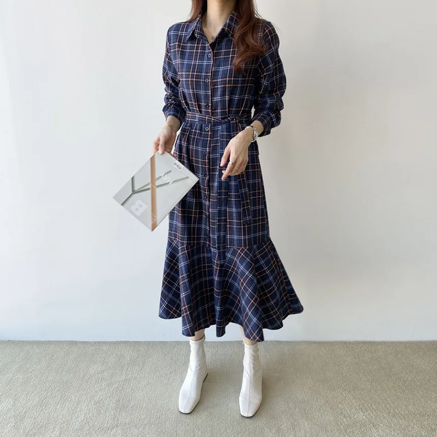 Новое свободное клетчатое весеннее женское платье для девочек Boho винтажное с