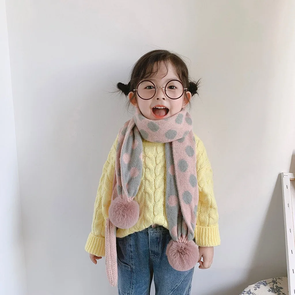 Лидер продаж детский зимний шарф с помпонами в горошек теплый вязаный для