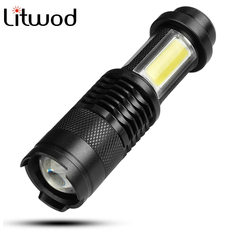 

Светодиодный мини-фонарик Z20SK68C Litwod, масштабируемый водонепроницаемый алюминиевый фонарик XPE + COB с 4 режимами, фонафонарь с батареей 14500 или AA...