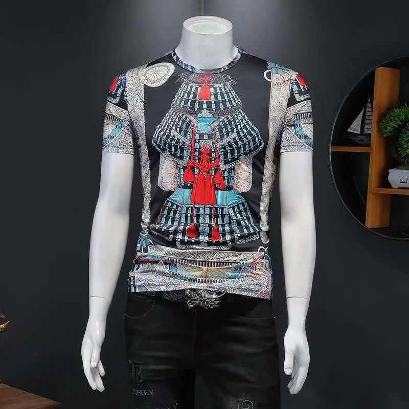 

Мужские футболки, в японском стиле, в стиле Харадзюку, с изображением брони, с коротким рукавом, повседневная мужская одежда, уличная одежда