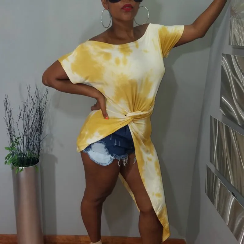 Сексуальная Асимметричная футболка с открытыми плечами Розовая Желтая