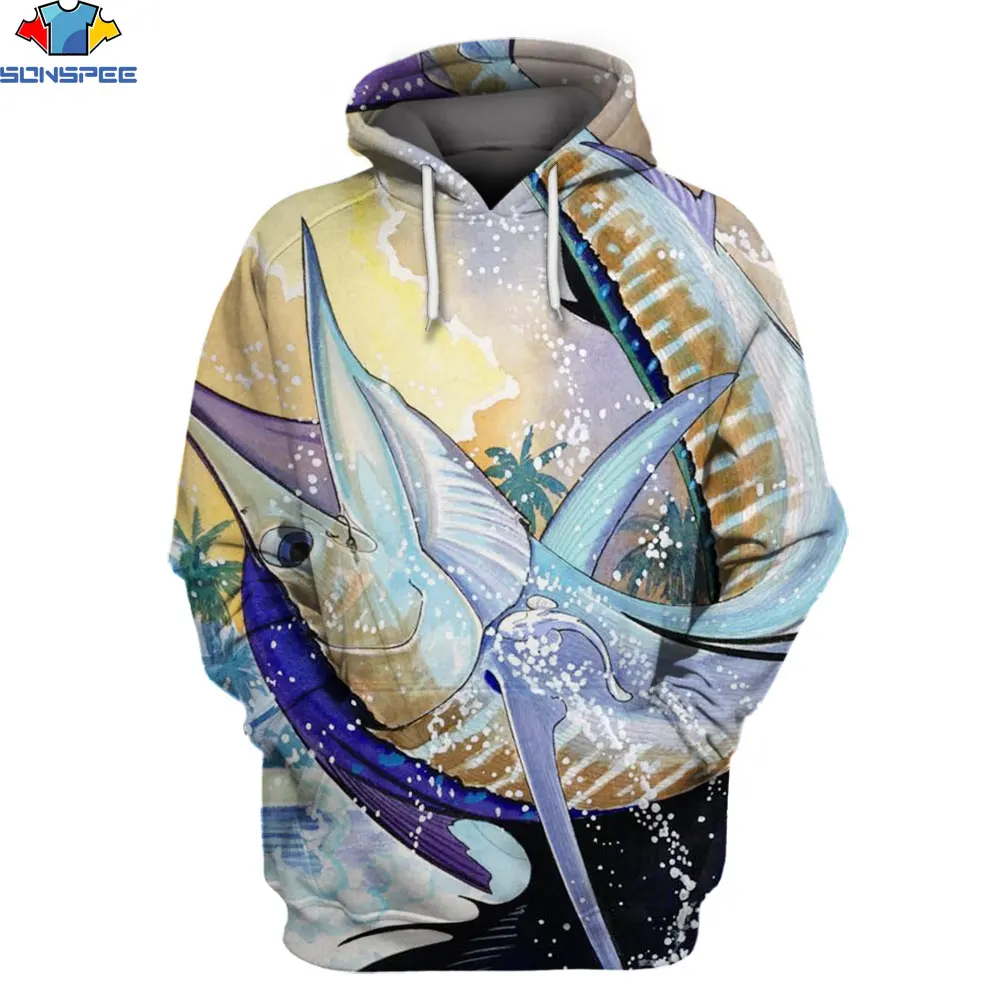 

SONSPEE Fashion Hot Sweatshirt Oil Printng Tuna Printed Autumn and Winter Loose Fit 3D Mens Hoodies Women Streetwear Hoody Tops