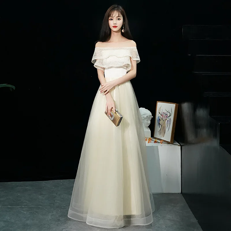 

Slash Neck Womens Party Dress Butterfly Sleeve Champagne Sexy Evening Banquet Elegant Fashion Gown Vestido XS-3XL