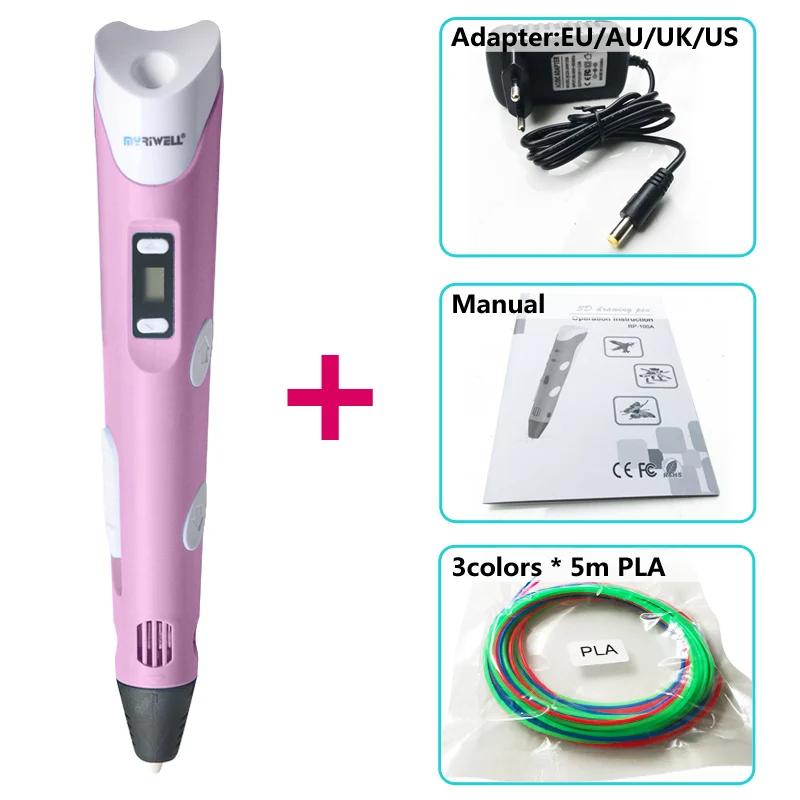 Pink Myriwell 3d Ручка 3d модель, светодиодный дисплей, 1,75 мм ABS/PLA нити, креативная 3d Ручка doodler детские подарки 3d Рисунок pen-3d - Цвет: Pink