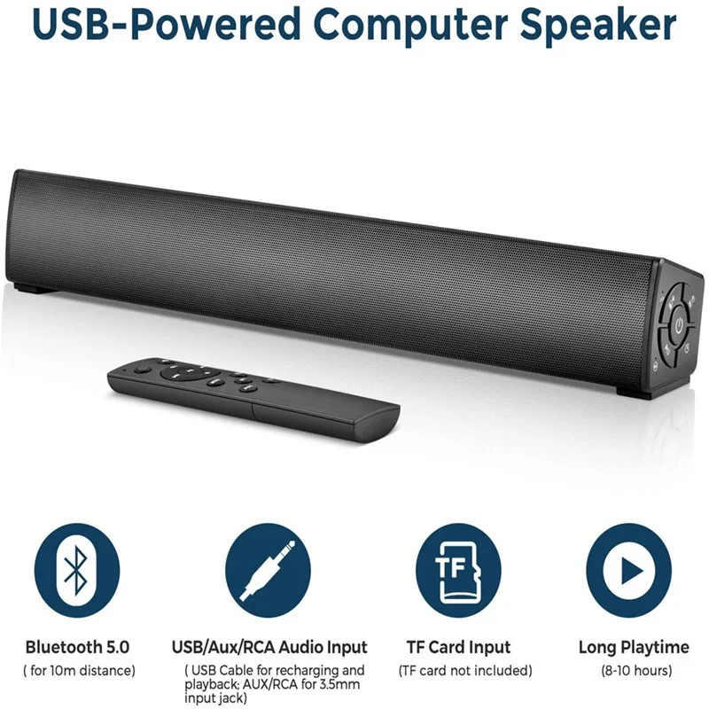 

Portable home column Bluetooth 5.0 speaker with 3D surround sound TV computer speaker stereo bookshelf Aux/TF utility speaker