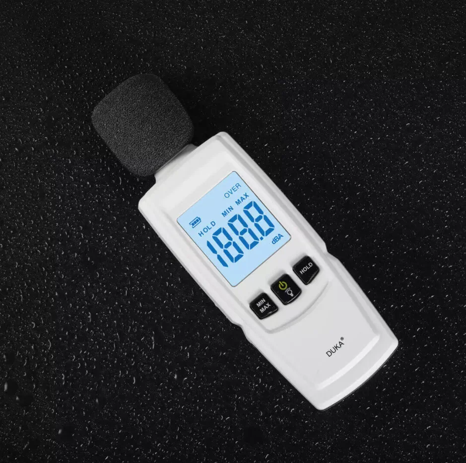 

Duka Mini Sound Level Meter Decibel Meter 30~130dB Max Reading Hold Auto Power Off Auto Backlight Display Noise measure