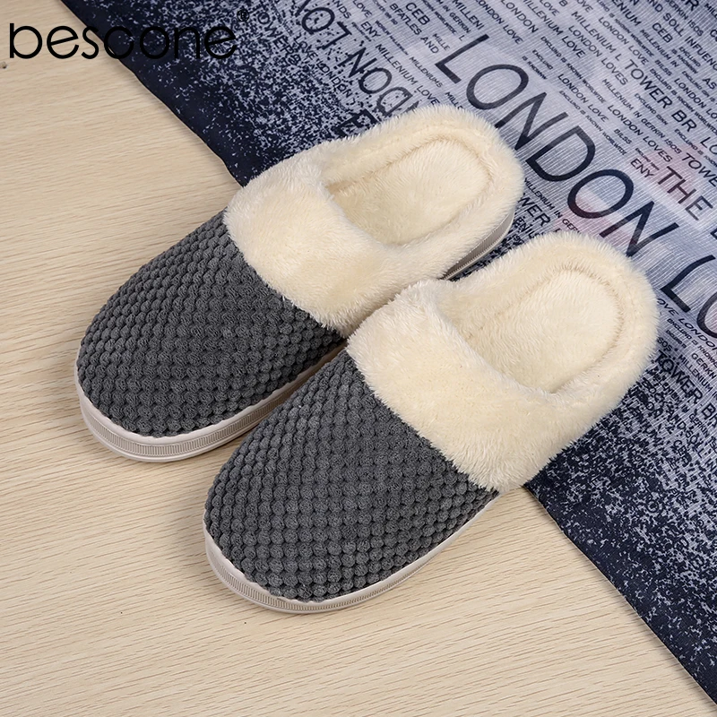BESCONE/зимние мужские тапочки теплая хлопковая домашняя Нескользящая простая