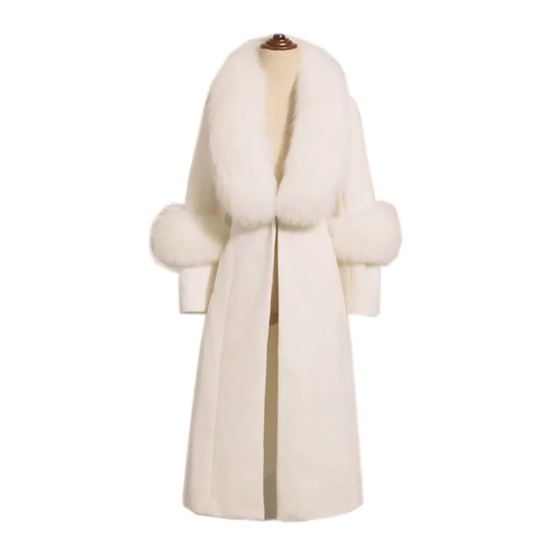 

Women's Fur Coat Korean Vintage Autumn Winter Jacket Women Tops Fox Fur Collar Wool Coat Female Jacket Long Coats ZT1717