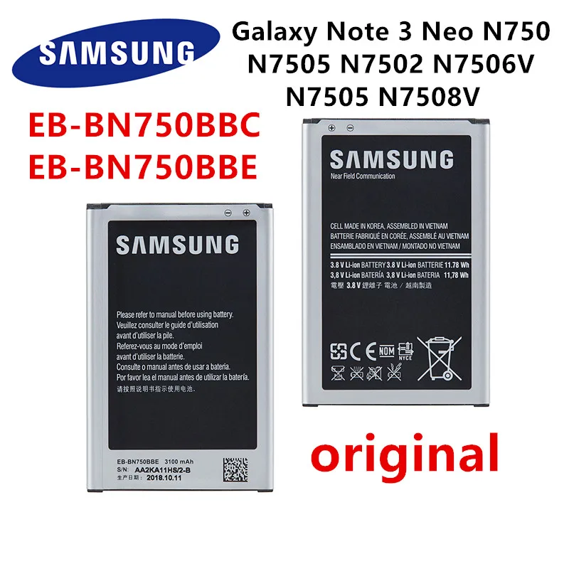 

SAMSUNG Orginal EB-BN750BBC EB-BN750BBE 3100mAh Battery For Samsung Galaxy Note 3 Neo N750 N7505 N7502 N7500Q N7506V N7508V E510