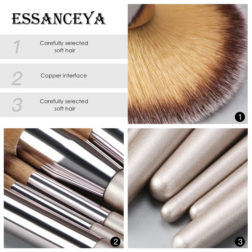 ESSANCEYA 10 шт. набор кистей для макияжа цвета шампанского пудра тени бровей румяна