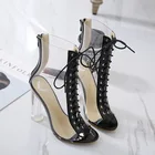 Женские босоножки на высоком каблуке, прозрачные сандалии из ПВХ с перекрестной шнуровкой и молнией сзади, обувь для ночного клуба, 2022