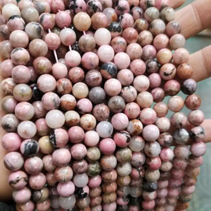

High Quality Natural Rhodonite Stone 6/8/10mm Smooth Round Shape Necklace Bracelet Jewelry Gem Loose Beads 38cm wk188