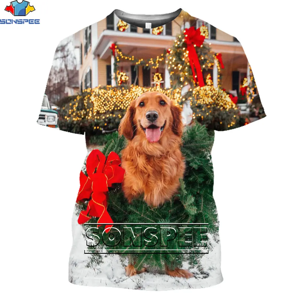 

Футболка мужская SONSPEE 3D с изображением рождественских животных собаки золотистого ретривера, летняя повседневная футболка, модная уличная ...