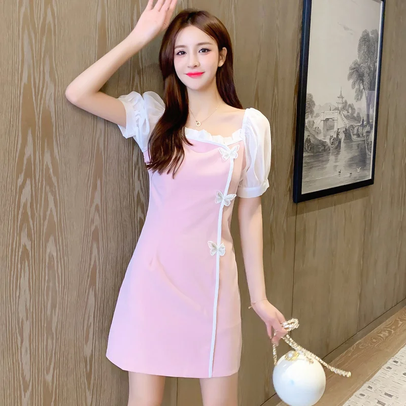 Летнее платье размера плюс с милым розовым бантом пикантные пляжные Мини платья