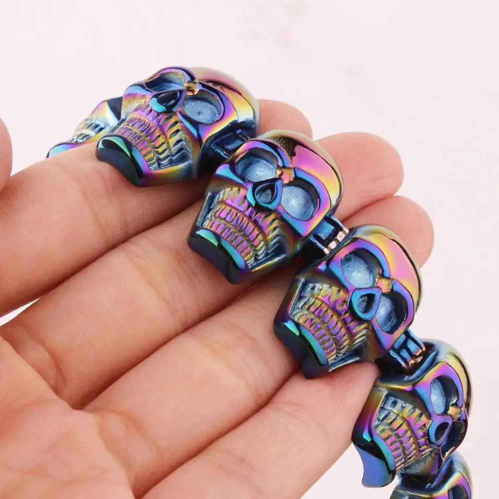 Мужской браслет из нержавеющей стали в стиле хип-хоп с черепом большой тяжелый