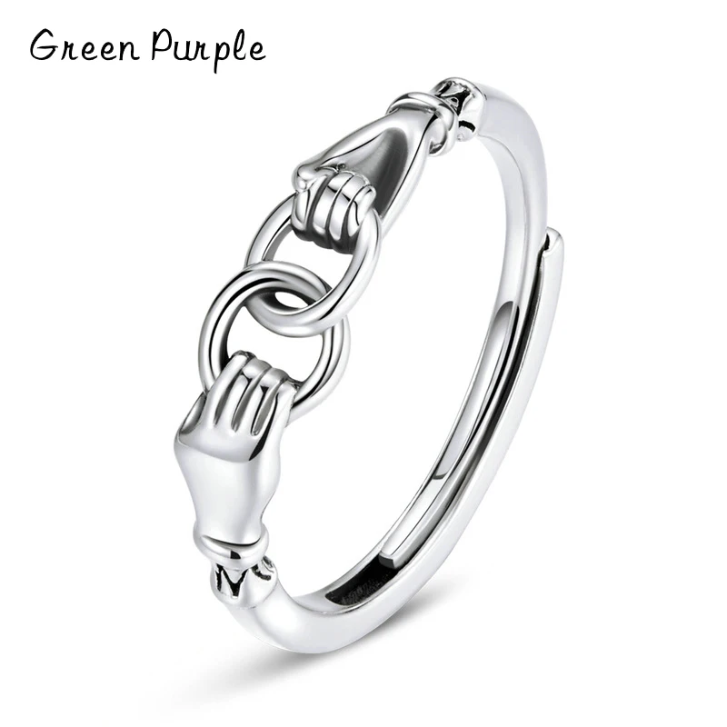 

Green Purple Genuine 925 Sterling Silver Personality Hand to Hand Guard Finger Rings For Young Girl Fine Jewelry Ring Gift