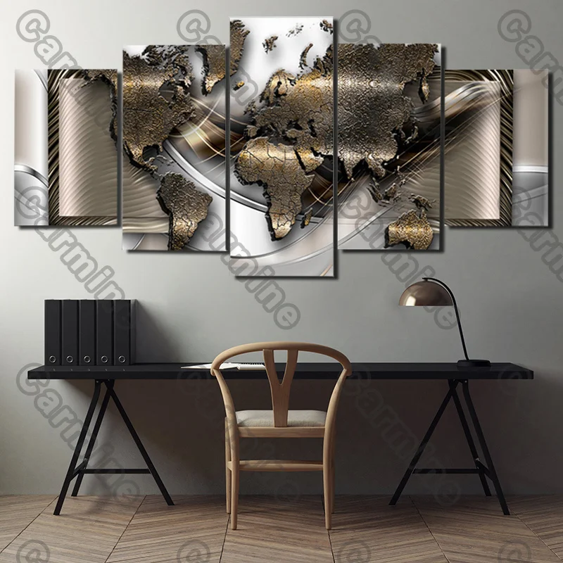 

Poster Dark Gold World Map Canvas Painting 5Pcs Posters Painting Wall Art Decoration for Living Room and Bedroom Frameless
