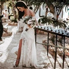 Женское свадебное платье с вырезом лодочкой, белое платье в пол с открытой спиной, а-силуэт, в богемном стиле, для вечеринки или свадьбы