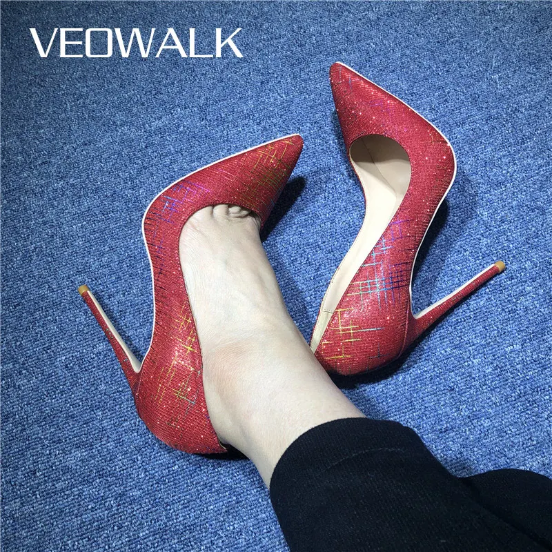 Женские блестящие туфли Veowalk с острым носком шикарные вечерние лодочки без