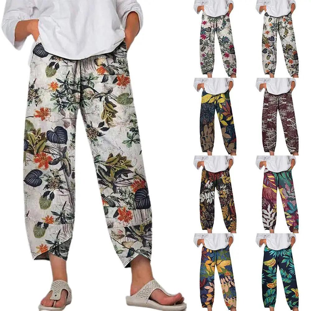 

Floral Printed Ladies Vintage Holiday Pants Casual Women High Waisted Loose Trousers