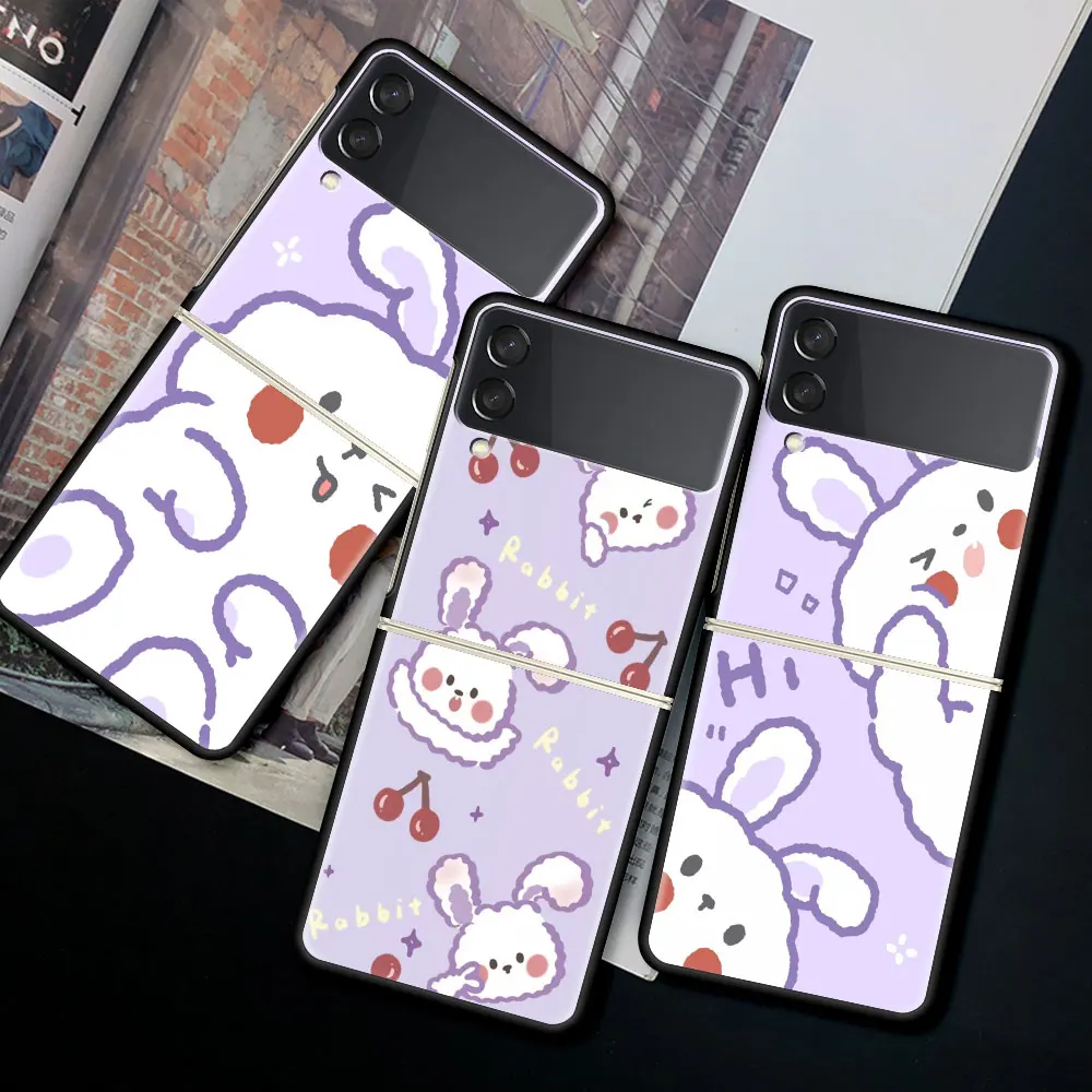 

Fashion Case for Samsung Z Flip3 5G Fold Cover For Galaxy Z Flip3 Hard Phone Capa for Z Flip 3 Cute Cartoon Rabbit