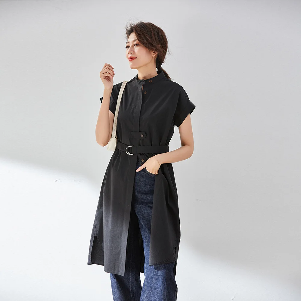 

Summer Short Sleeve Goose Yellow Shirt Dress Women Loose Casual Simple Cool Belt Midi Black Dresses Fashion Designer Clothes 21