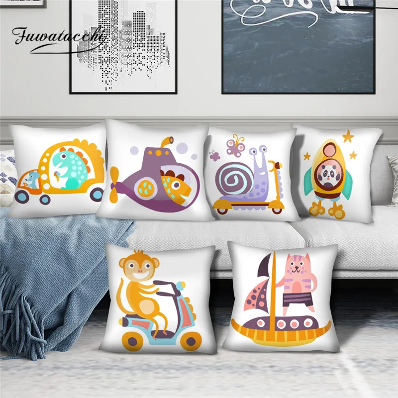 

Чехлы для подушек серии Fuwatacchi из полиэстера с рисунками животных, наволочки для дивана, декоративные наволочки 45х45см