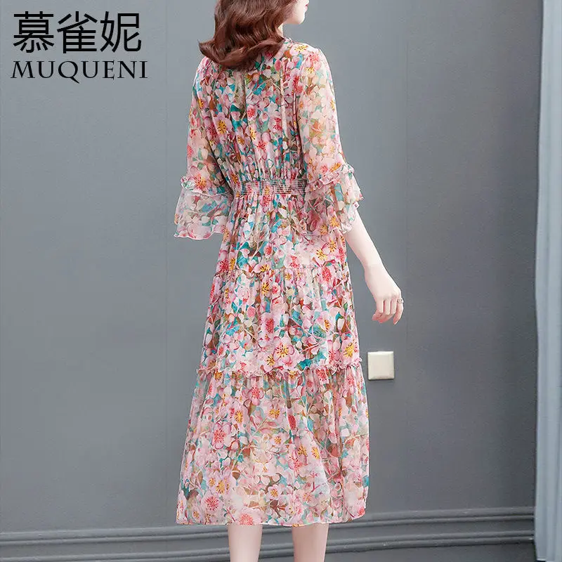 

High End Light Luxury Brand Silk Floral Dress Women's Spring And Summer 2021 New Long Dress Mulberry Silk Dress