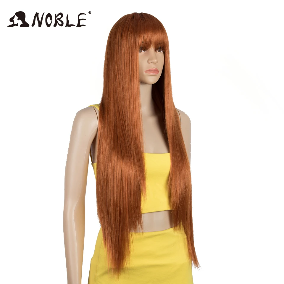 Noble Wig With Bangs Long Straight Wig Orange Wig Colored Wig Wigs For Women Cosplay Wig Heat Resistant For Women Synthetic Wig