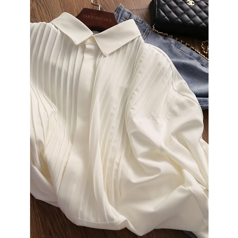

White Shirt Swedish Design Loose Lapel Long Sleeve Shirt Women Camisas Mujer