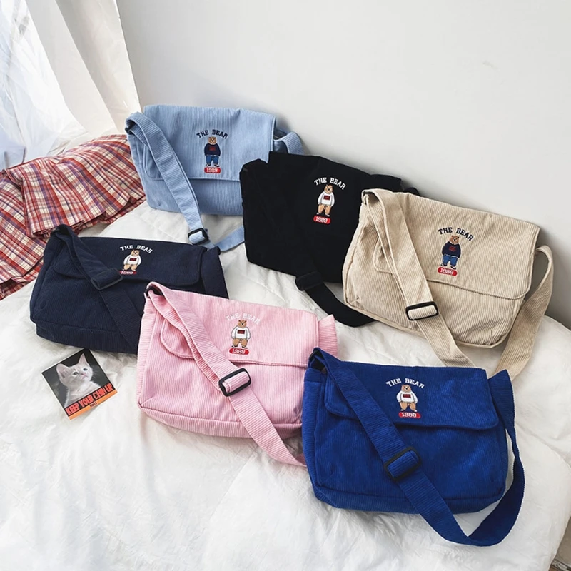 

Women Corduroy Bag Vintage Style Student Tote Shoulder Crossbody Bags Satchel