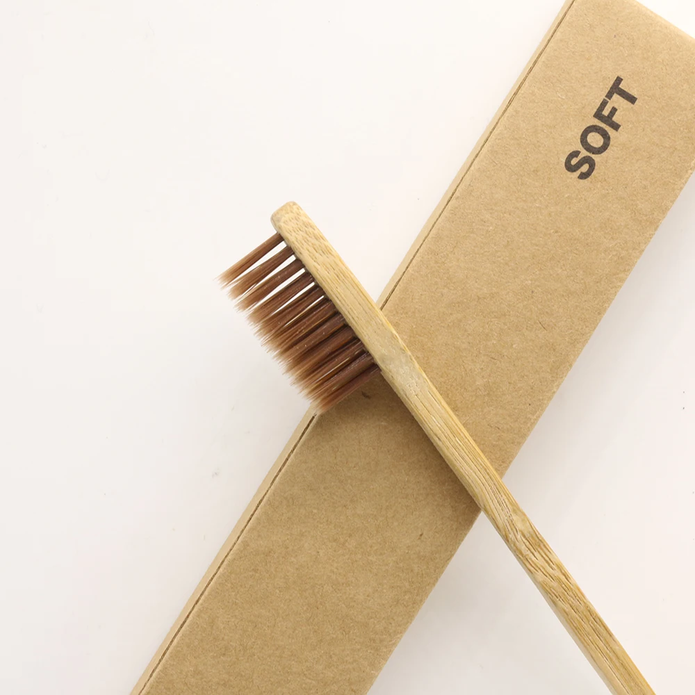 100 штук Коричневая мягкая щетина Бамбуковая зубная щетка Древесная зубная щетка Взрослая Ручная Эко-дружелюбная
