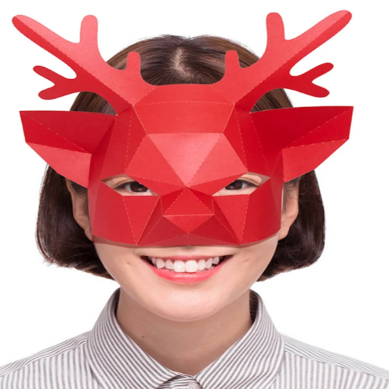 3D Полулицо Бумажная модель олень животное костюм Косплей DIY Маска модели