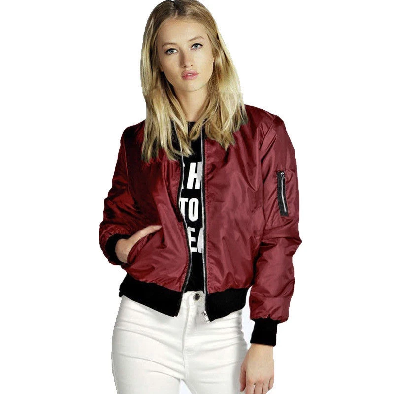 

Plus Size Vintage Women Jacket Fashion Retro Solid Zipper Long Sleeve Bomber Jackets Spring Autumn Coat Female Biker Outwear Top