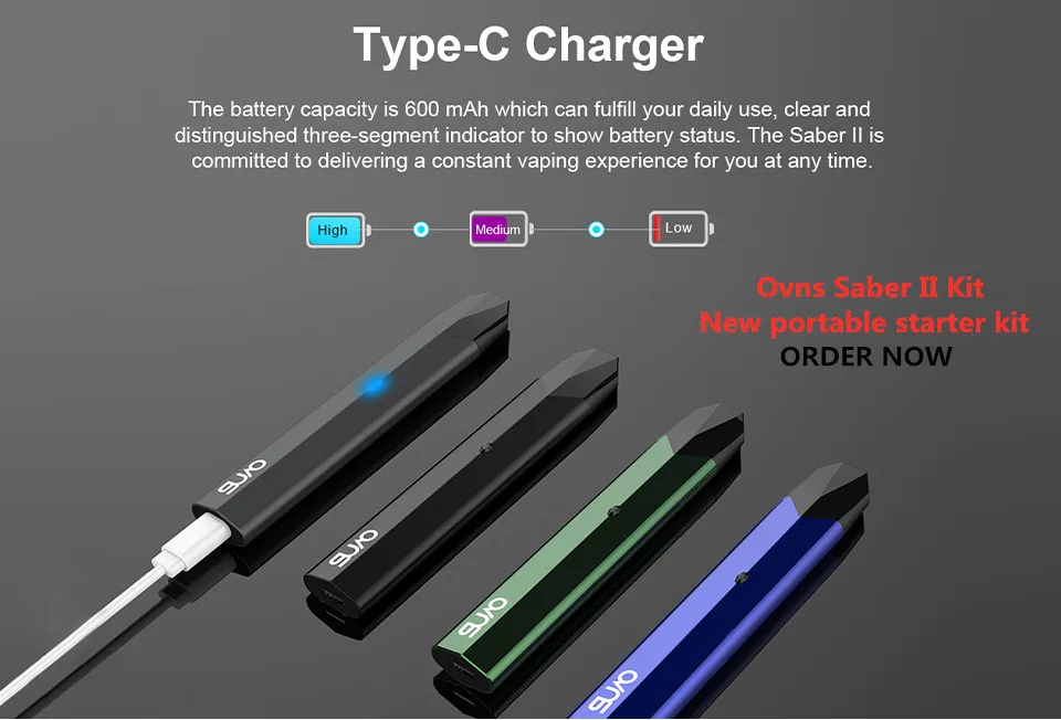 Набор Ovns Saber Starter Pod Vape с дополнительными 5 шт 1,8 mah картридж электронной сигареты 400mah батарея мод испаритель