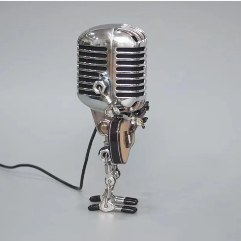 L&aacute;mpara Robot de micr&oacute;fono de Metal Vintage, atenuador t&aacute;ctil, l&aacute;mpara LED de mesa para guitarra, l&aacute;mpara de luz Solar de escritorio-4