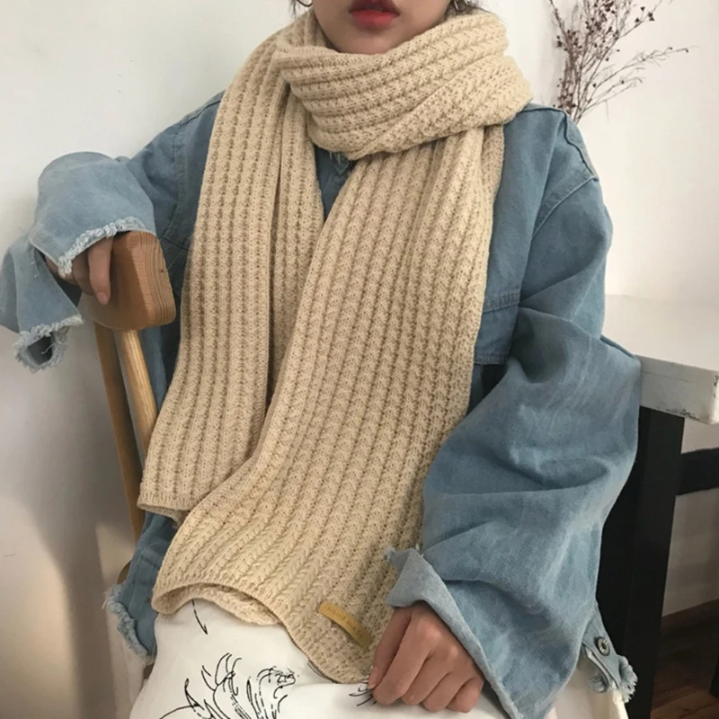 

180x35cm Women Student Chunky Crochet Knitted Long Scarf Korean Harajuku Simple Solid Color Imitation Cashmere Thick Warm M7DD