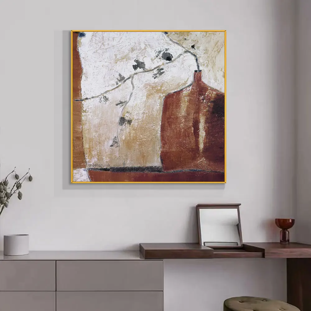 

Abstract Vase With Flowers Painting 100% Hand Painted Oil Painting On Canvas Wall Art Vintage Poster Art For Modern Home Decor