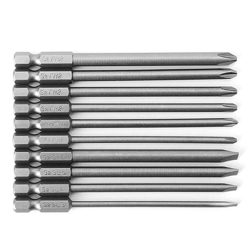 

10 Pcs/Set 1/4 Inch Hex Shank Magnetic Slotted PH2 Screwdriver Bit S2 Steel 100mm Length screwdriver bits drill screwdriver bits