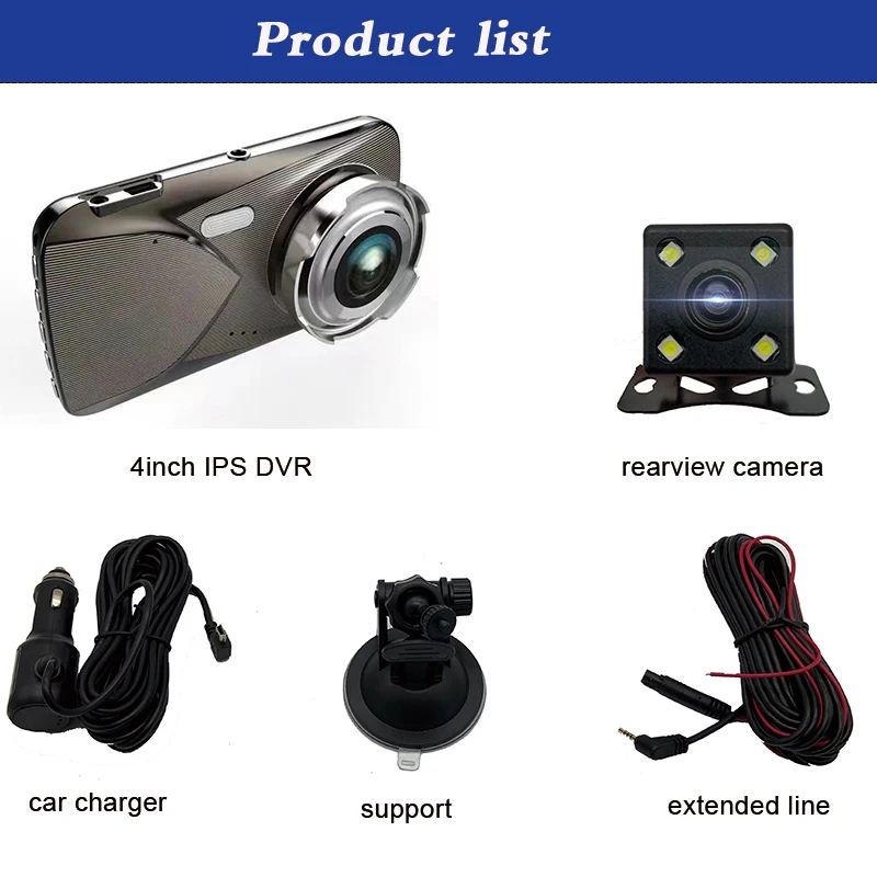 

HD 1080P 4inch IPS Touch Screen Car Driving Recorder With Wide Angle Night Vsion Dash Cam Dual Lens DVR